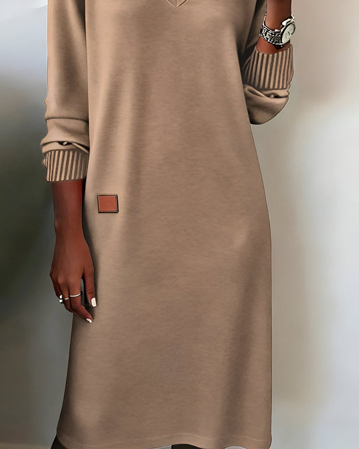Clara | Effortless V-Neck Jumper Dress with Ribbed Cuffs