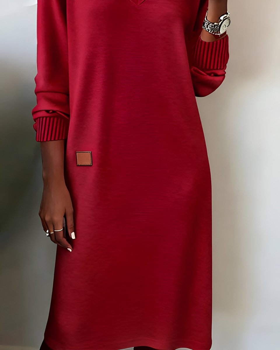 Clara | Effortless V-Neck Jumper Dress with Ribbed Cuffs