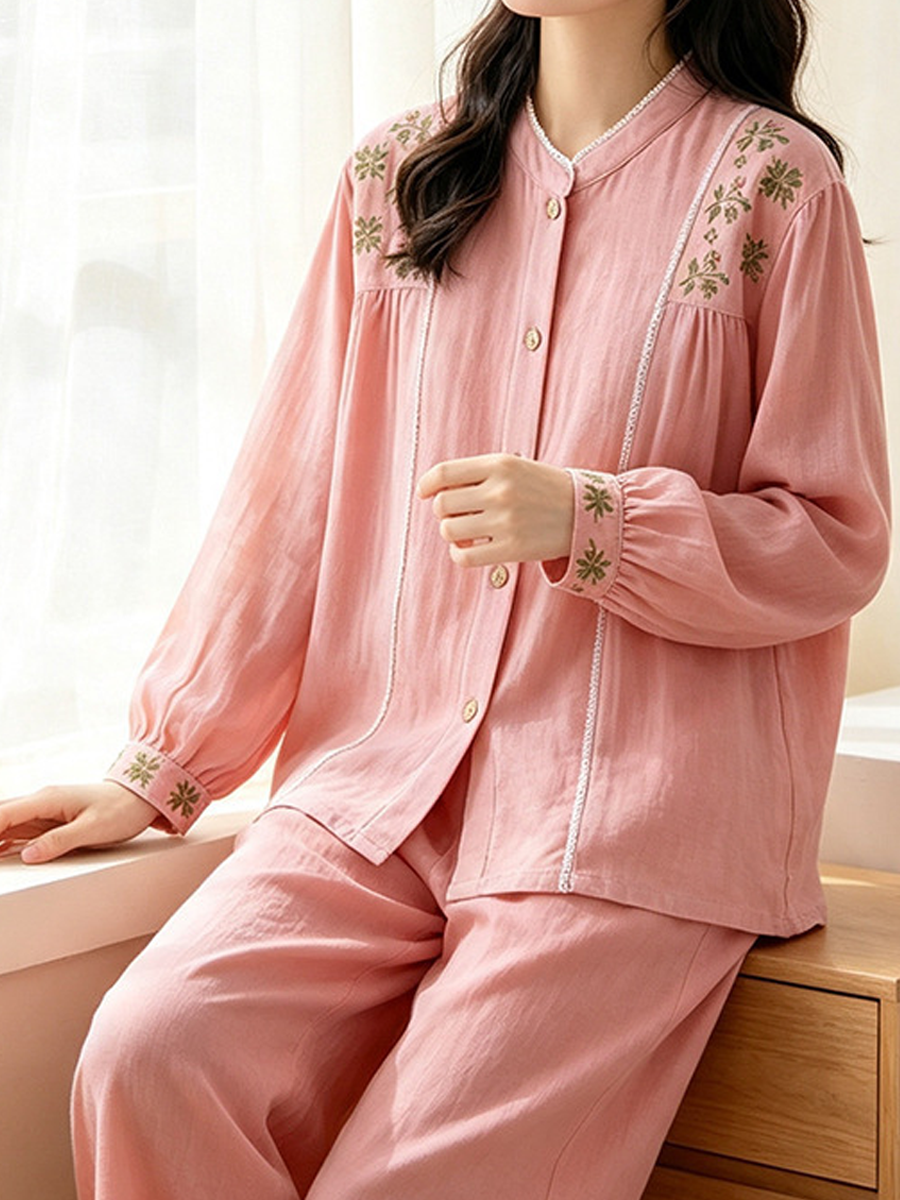 Clara | Timeless Floral Embroidered Ladies Pyjamas Set