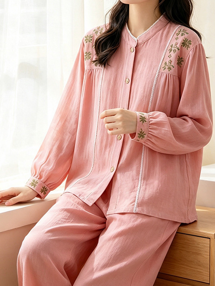 Clara | Timeless Floral Embroidered Ladies Pyjamas Set