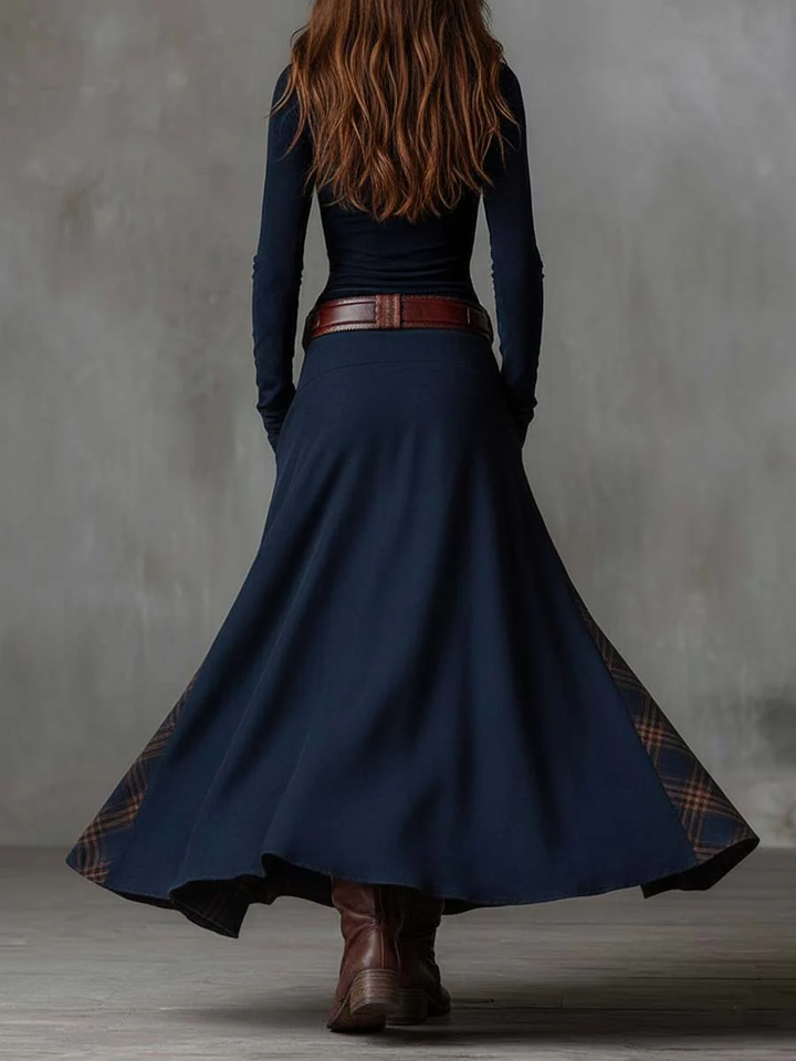 Daisy | Cosy Belted Plaid Panel Jumper Dress