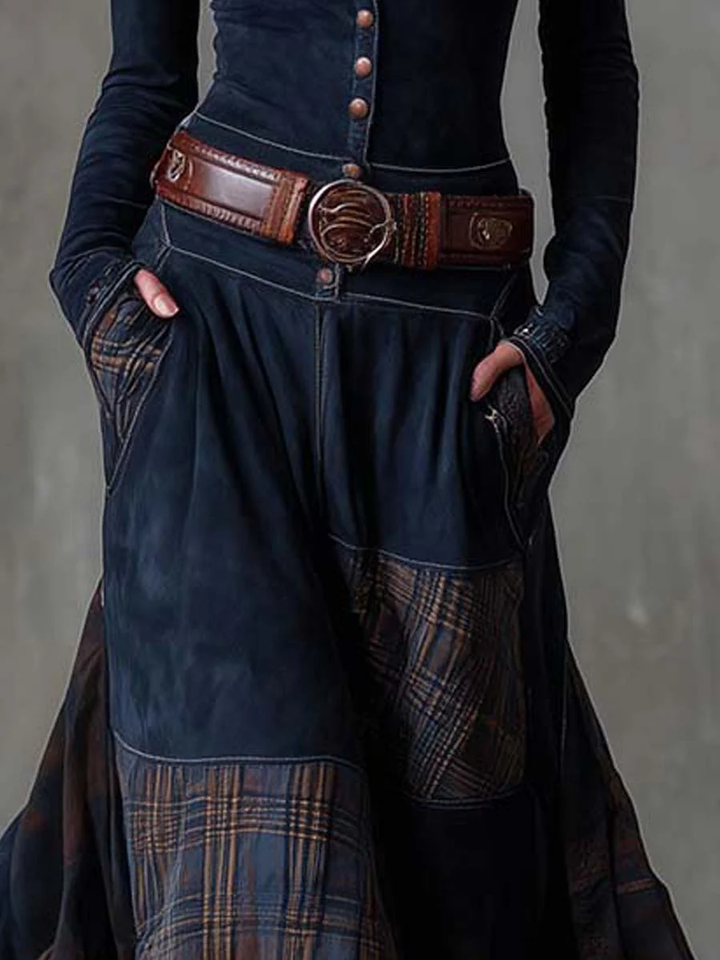 Daisy | Cosy Belted Plaid Panel Jumper Dress
