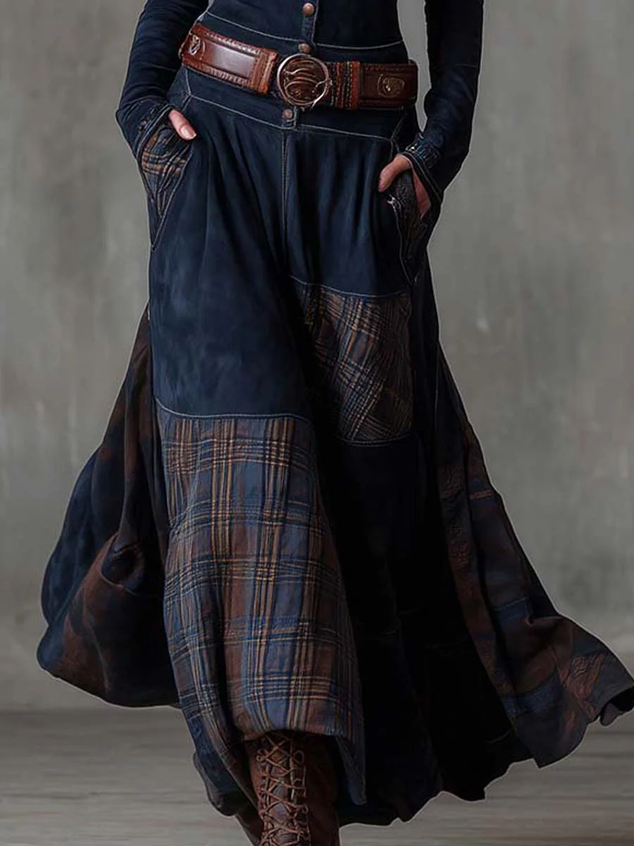 Daisy | Cosy Belted Plaid Panel Jumper Dress