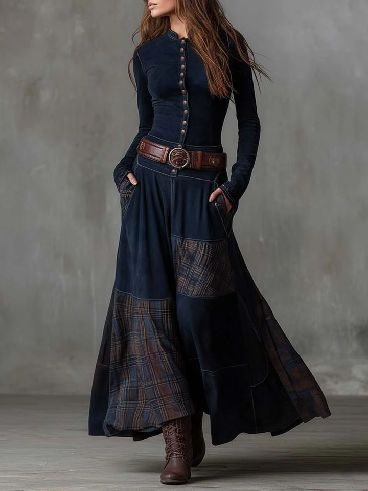 Daisy | Cosy Belted Plaid Panel Jumper Dress