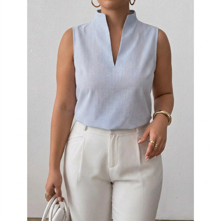 Daisy | Graceful Striped Notch Neck Sleeveless Party Top
