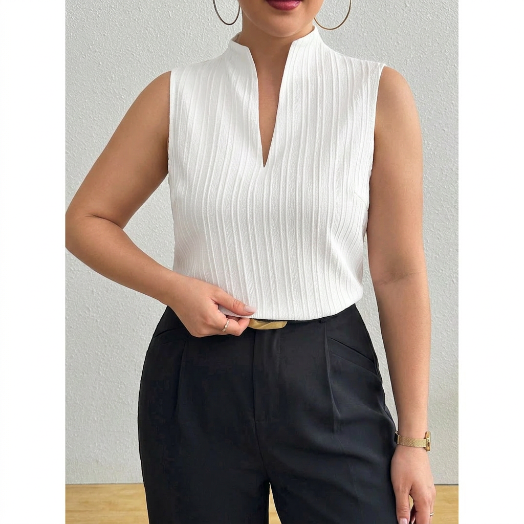 Daisy | Graceful Striped Notch Neck Sleeveless Party Top