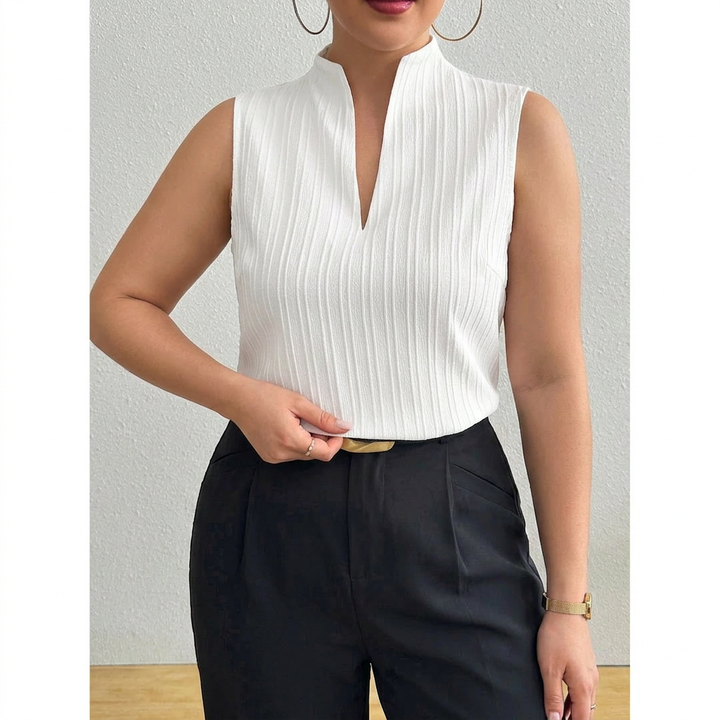 Daisy | Graceful Striped Notch Neck Sleeveless Party Top