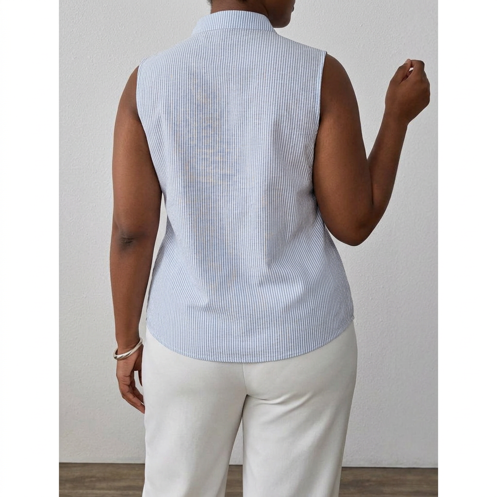 Daisy | Graceful Striped Notch Neck Sleeveless Party Top