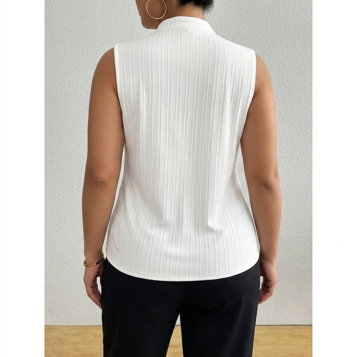 Daisy | Graceful Striped Notch Neck Sleeveless Party Top