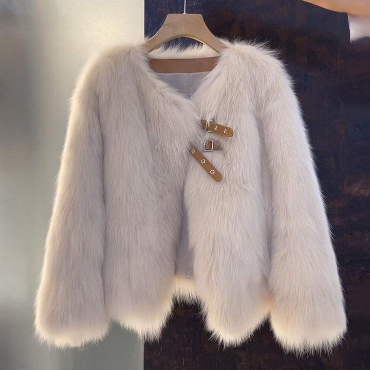 Darcie | Relaxed Faux Fur Coat with Buckle Detail