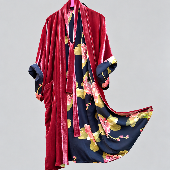 Eden | Sophisticated Velvet-Collar Floral Ladies Dressing Gowns