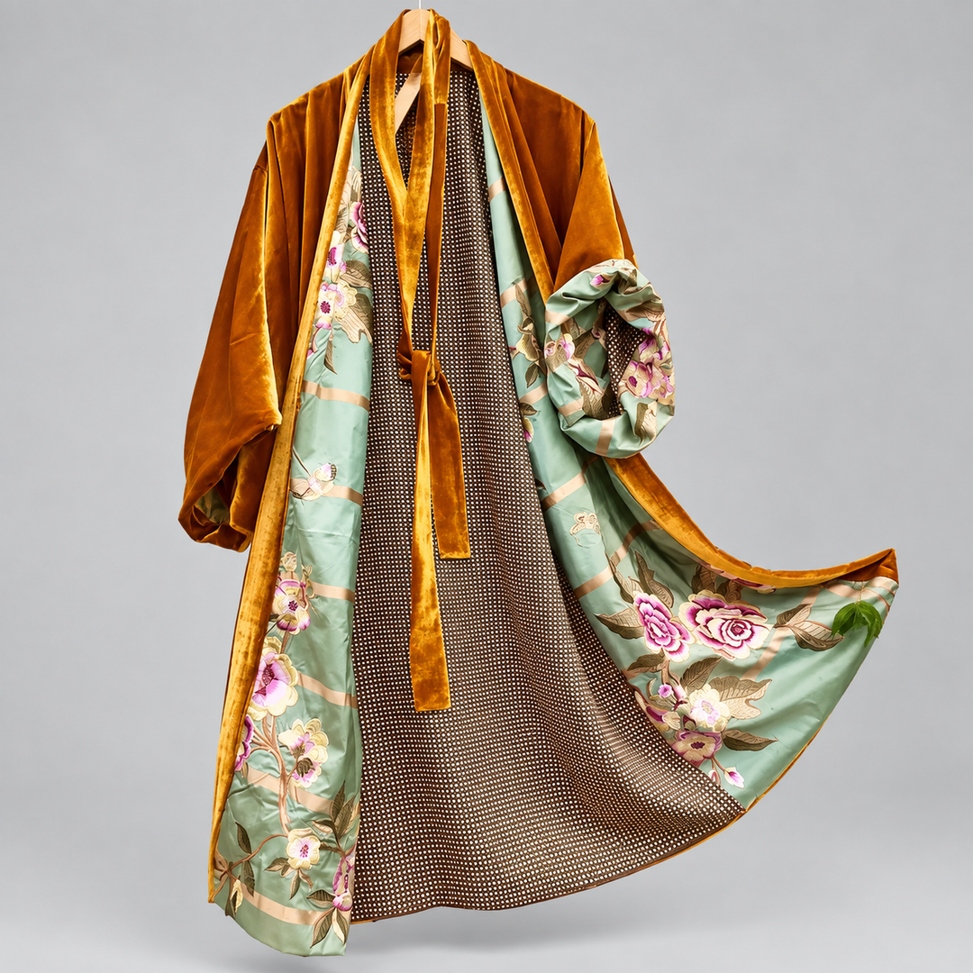 Eden | Sophisticated Velvet-Collar Floral Ladies Dressing Gowns