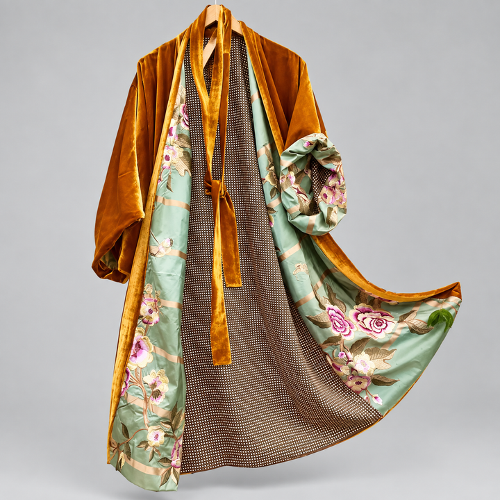 Eden | Sophisticated Velvet-Collar Floral Ladies Dressing Gowns