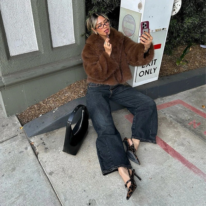 Eleanor | Elegant Oversized Cropped Faux Fur Coat