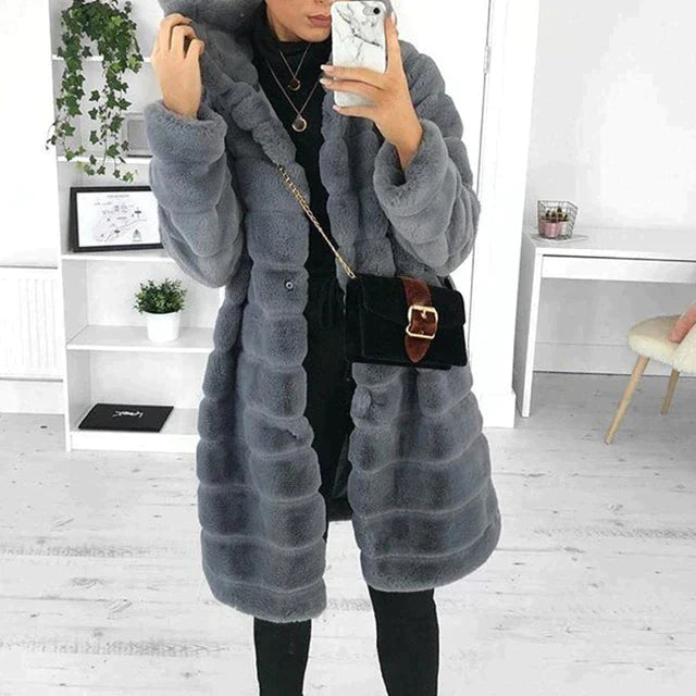 Eleanor | Refined Hooded Longline Faux Fur Coat