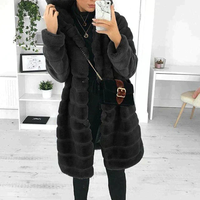 Eleanor | Refined Hooded Longline Faux Fur Coat