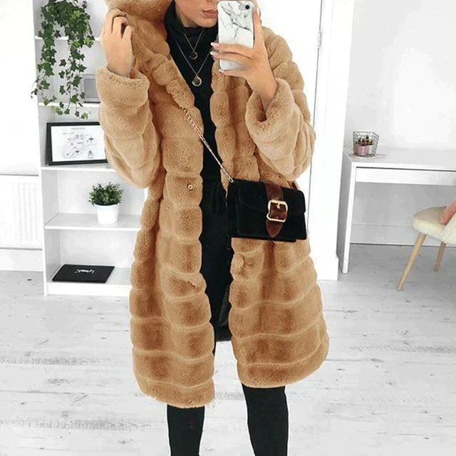 Eleanor | Refined Hooded Longline Faux Fur Coat