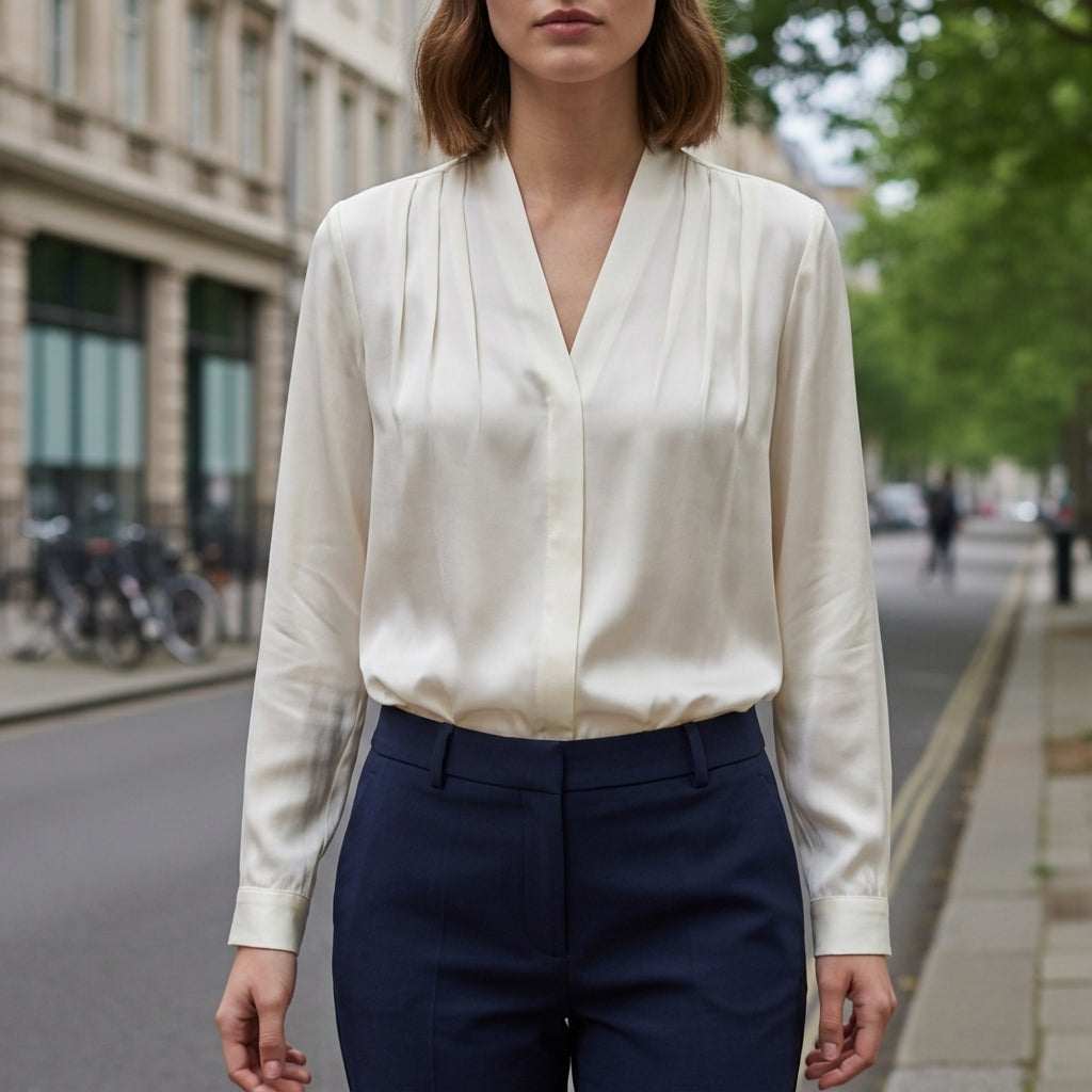 Eleanor | Stylish Pleated V-Neck Long Sleeve Party Top