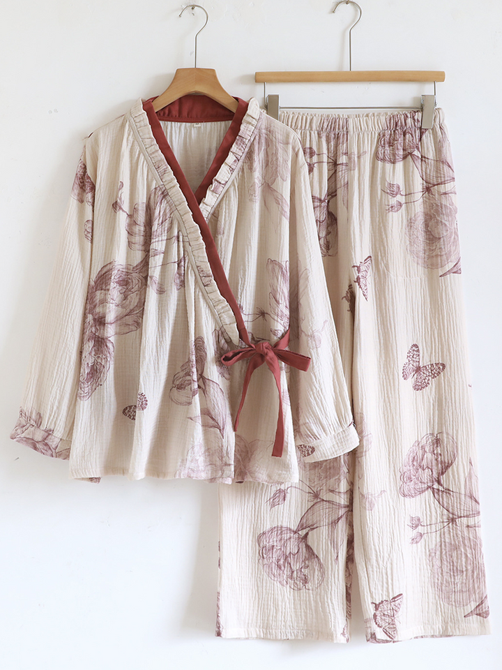 Eliza | Chic Floral Wrap Front Long Sleeve Ladies Pyjamas