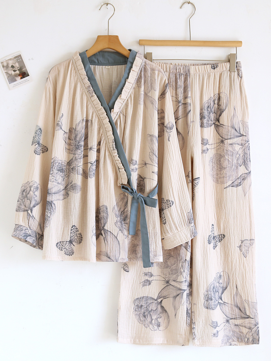 Eliza | Chic Floral Wrap Front Long Sleeve Ladies Pyjamas