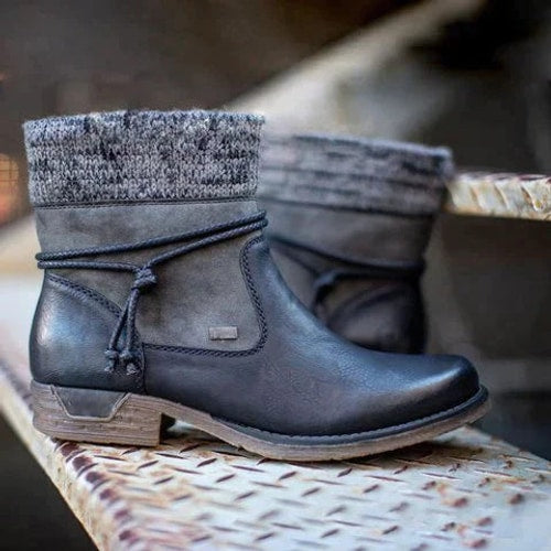 Eliza | Effortless Knitted Cuff Snow Boots Women Ankle Boots