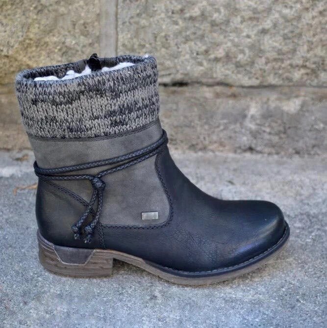 Eliza | Effortless Knitted Cuff Snow Boots Women Ankle Boots