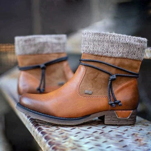 Eliza | Effortless Knitted Cuff Snow Boots Women Ankle Boots