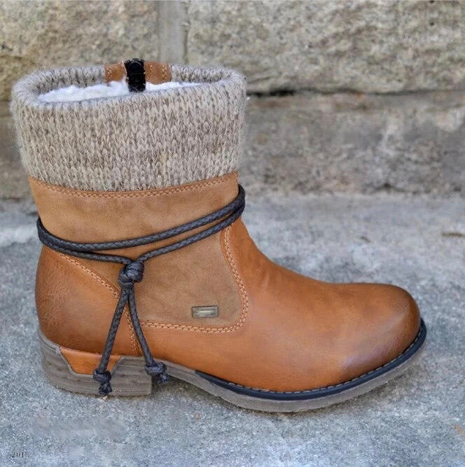 Eliza | Effortless Knitted Cuff Snow Boots Women Ankle Boots