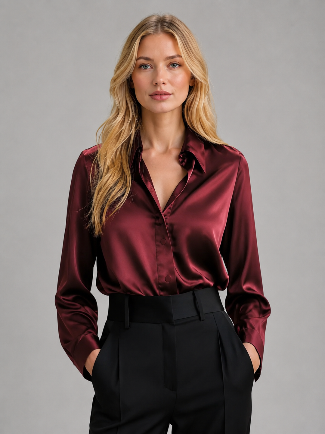 Eliza | Polished Satin Button-Up Party Top Blouse