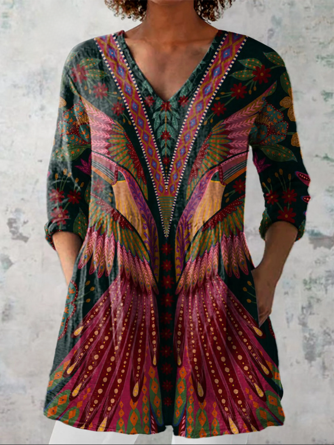 Elizabeth | Chic Boho Print V-Neck Party Top Tunic
