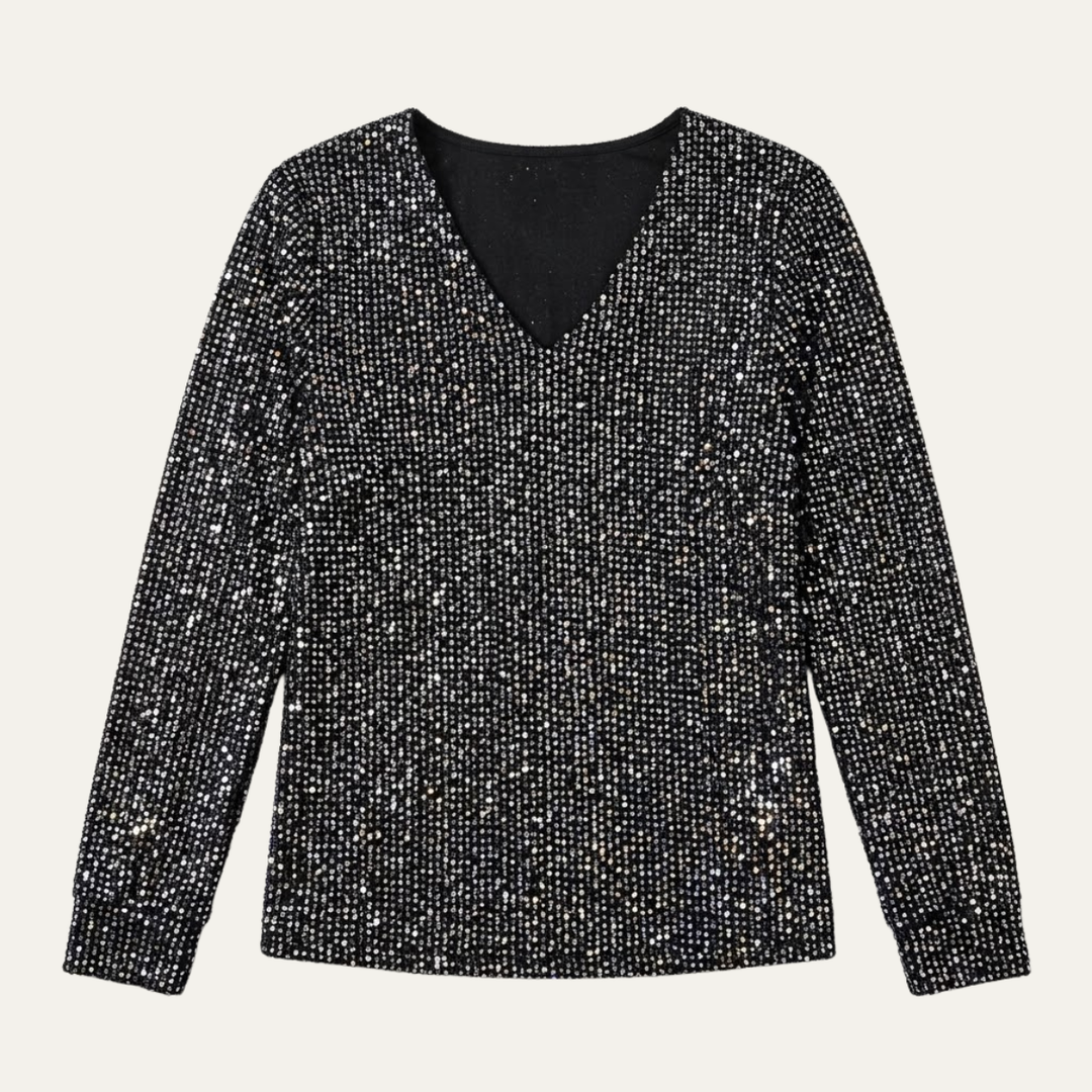 Elizabeth | Graceful Glitter V Neck Party Top