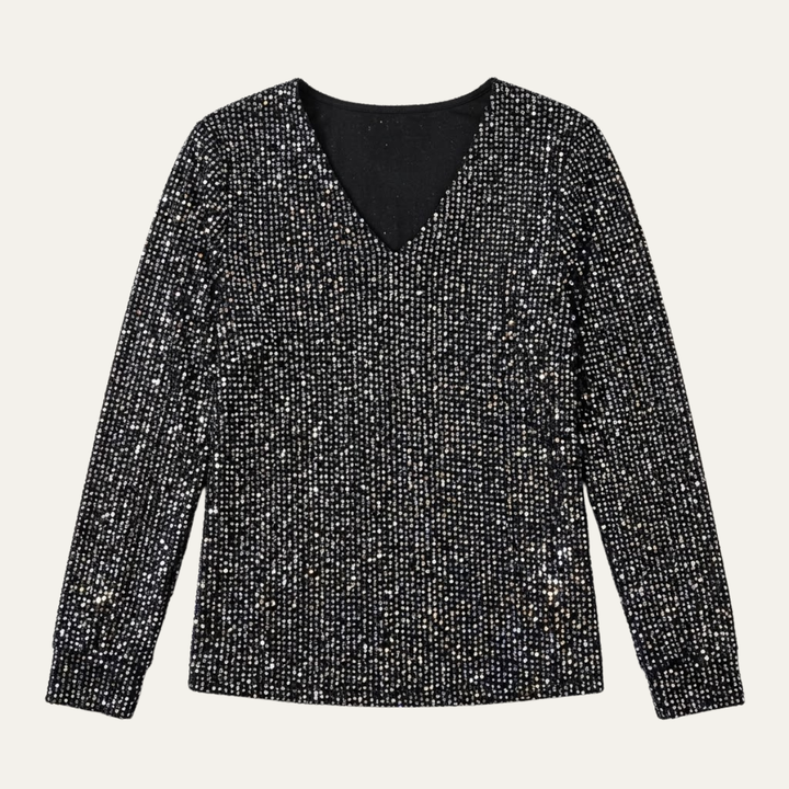 Elizabeth | Graceful Glitter V Neck Party Top