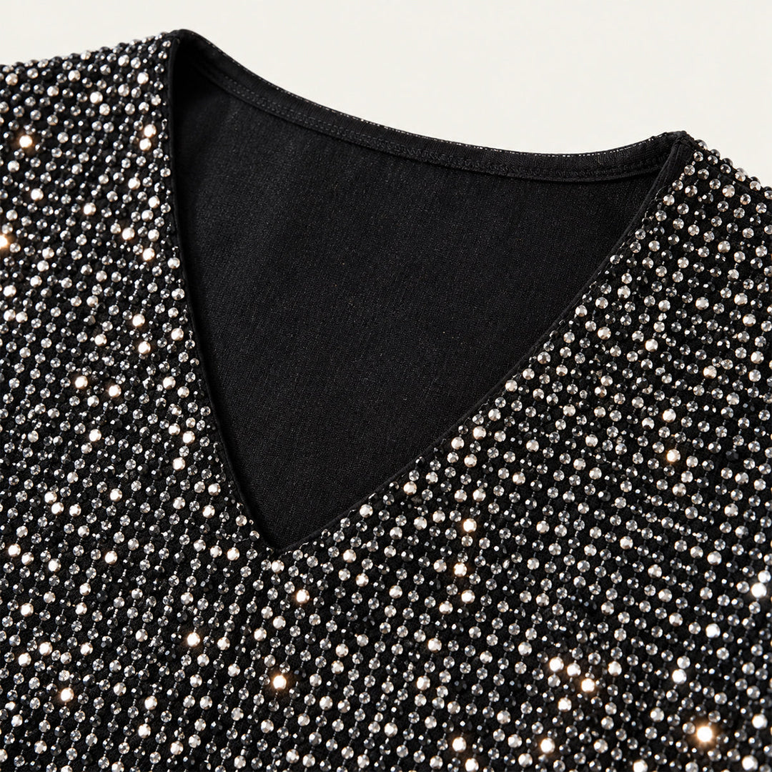 Elizabeth | Graceful Glitter V Neck Party Top