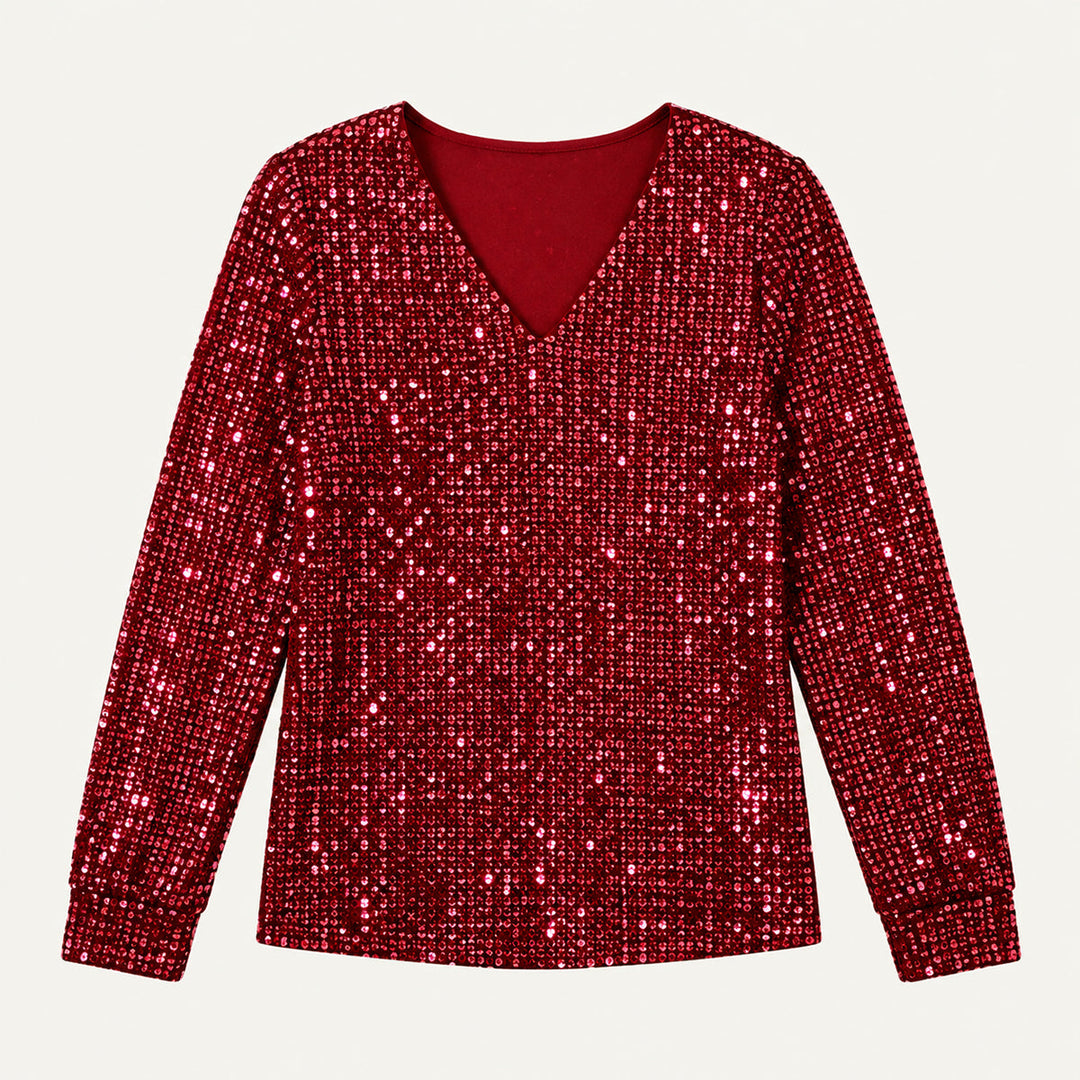 Elizabeth | Graceful Glitter V Neck Party Top
