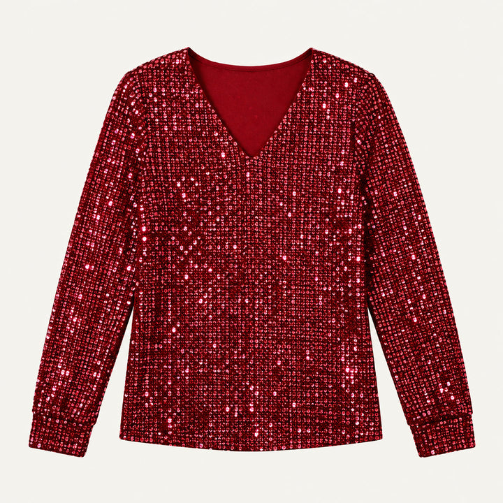 Elizabeth | Graceful Glitter V Neck Party Top