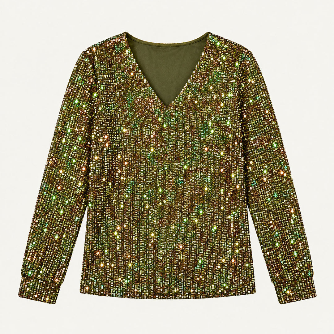 Elizabeth | Graceful Glitter V Neck Party Top