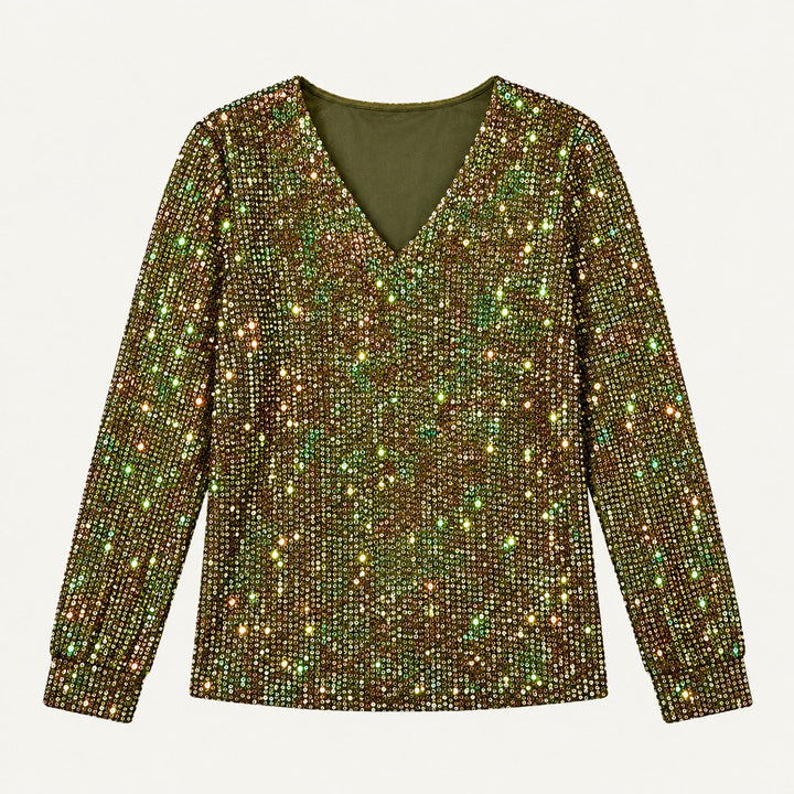 Elizabeth | Graceful Glitter V Neck Party Top
