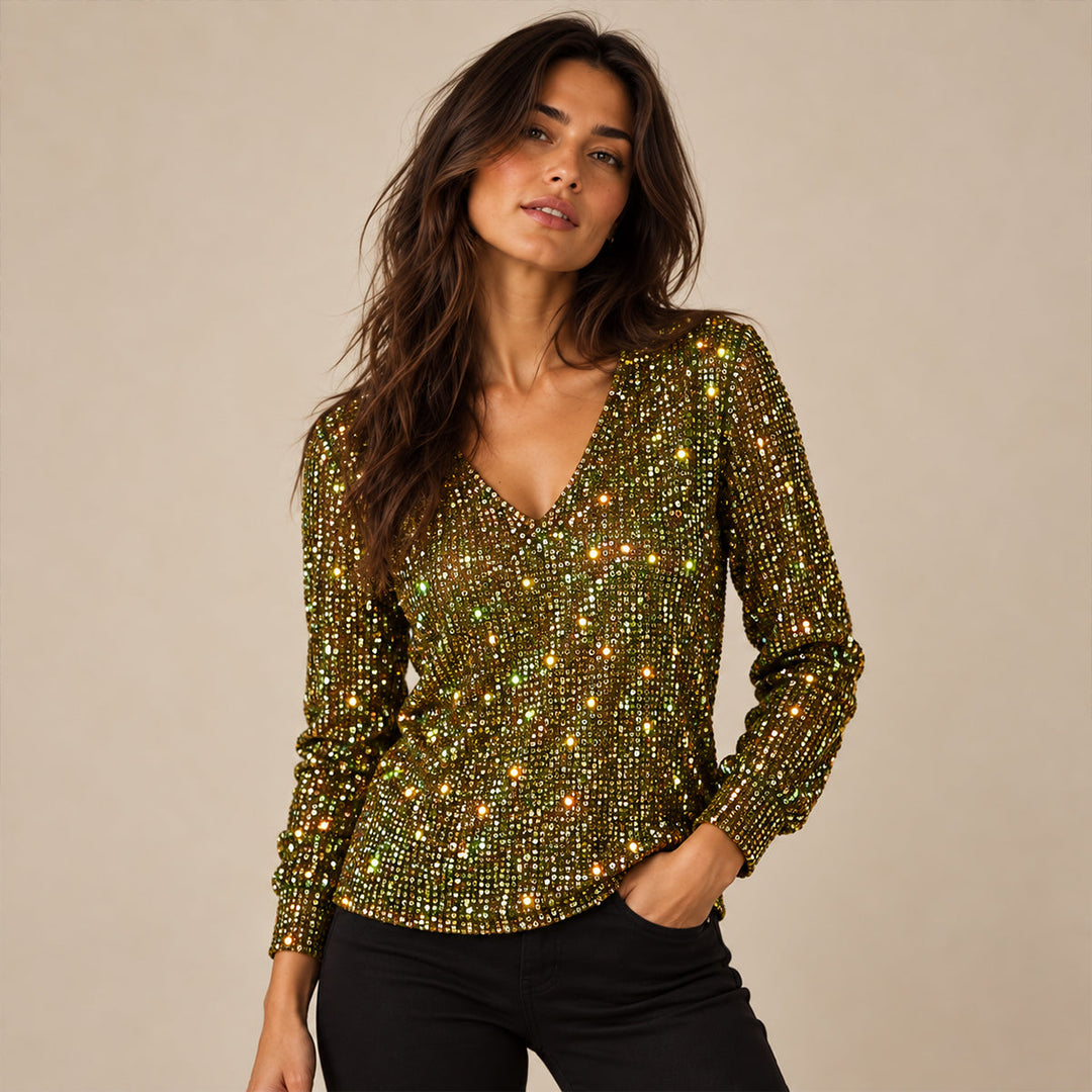 Elizabeth | Graceful Glitter V Neck Party Top