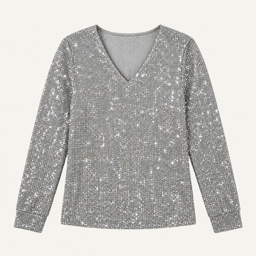 Elizabeth | Graceful Glitter V Neck Party Top