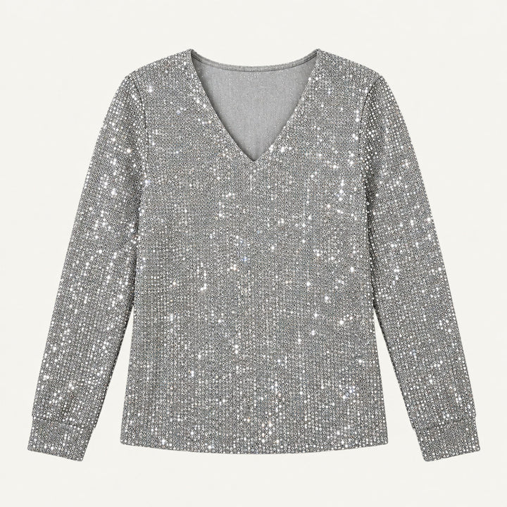 Elizabeth | Graceful Glitter V Neck Party Top