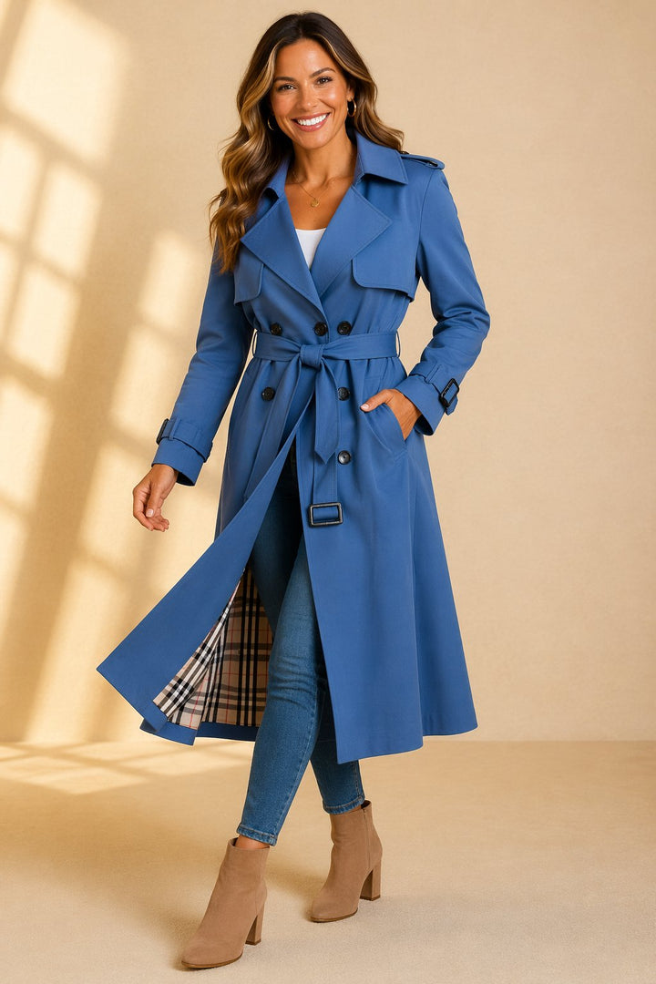 Elizabeth | Refined Double-Breasted Long Belted Trench Coat