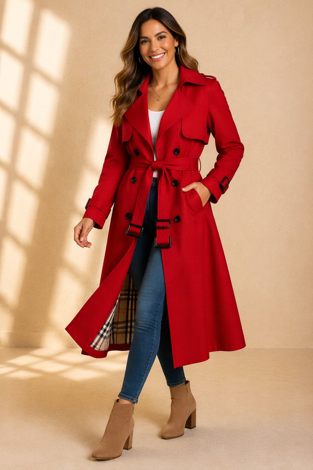 Elizabeth | Refined Double-Breasted Long Belted Trench Coat