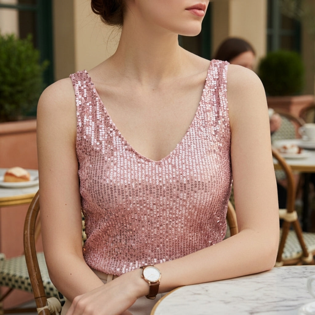 Elizabeth | Timeless Sequin V-Neck Sleeveless Party Top