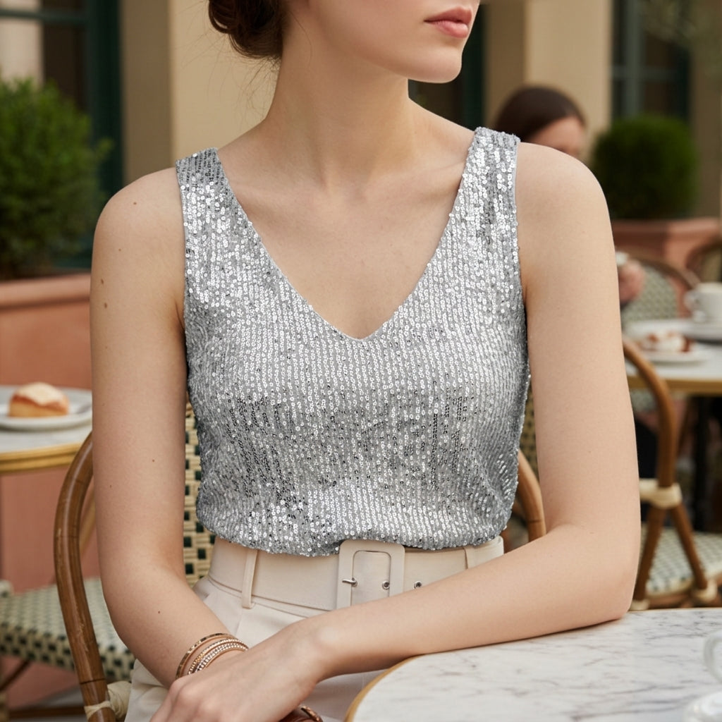 Elizabeth | Timeless Sequin V-Neck Sleeveless Party Top