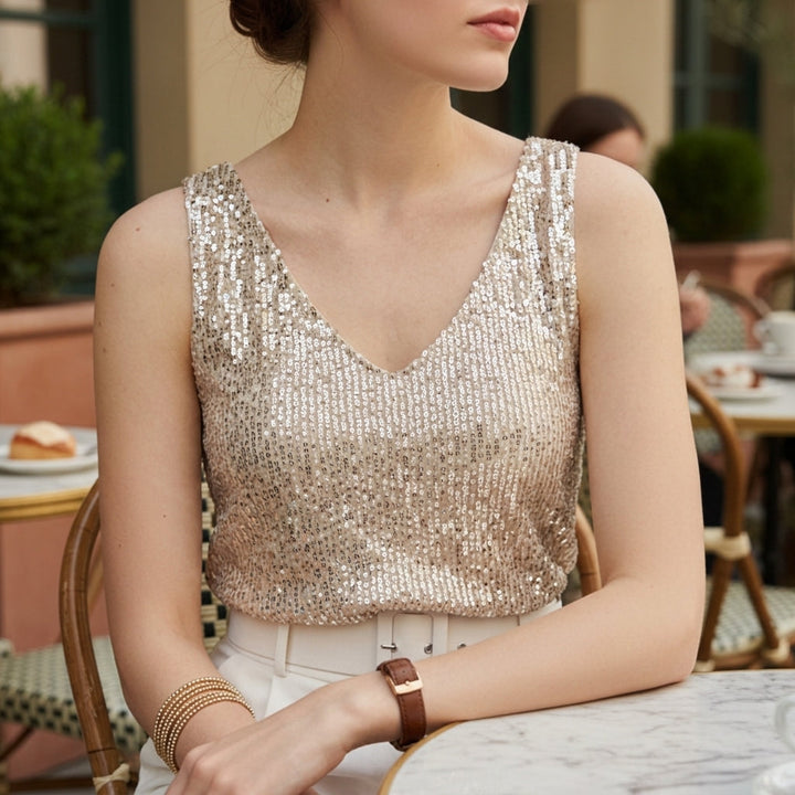Elizabeth | Timeless Sequin V-Neck Sleeveless Party Top
