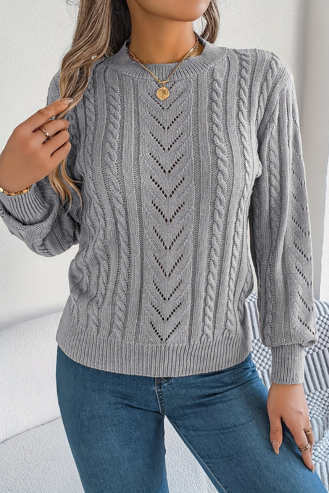 Ella | Polished Cable Knit Crew Neck Womens Jumpers