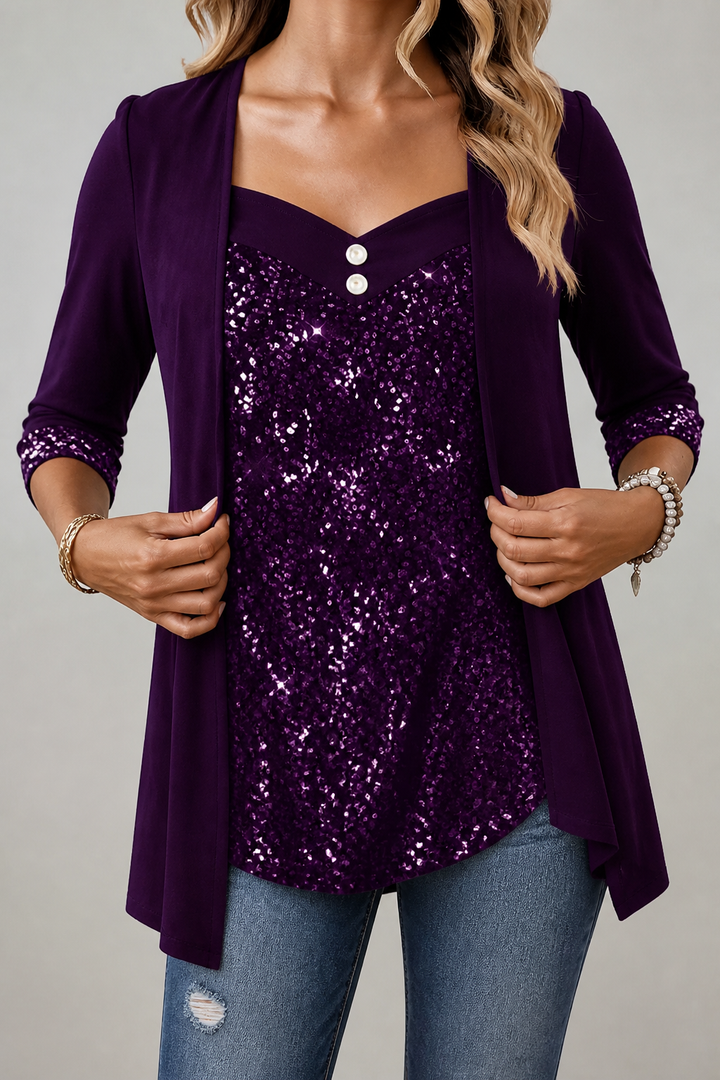 Ellie | Classic Sequin Front Mock-Layer Party Top