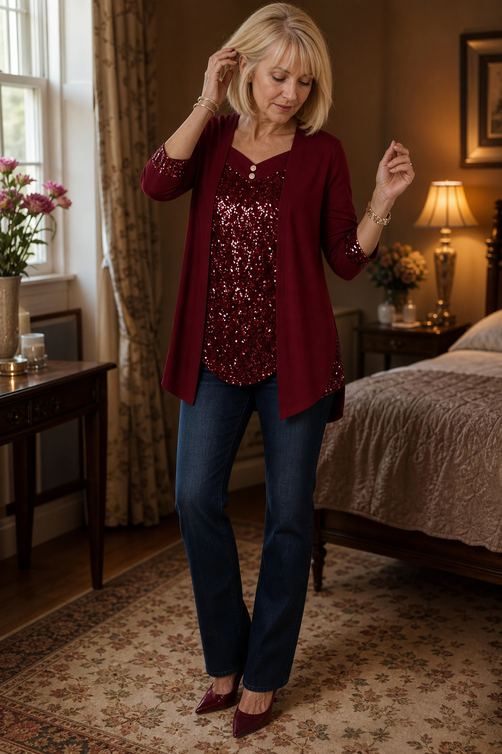 Ellie | Classic Sequin Front Mock-Layer Party Top