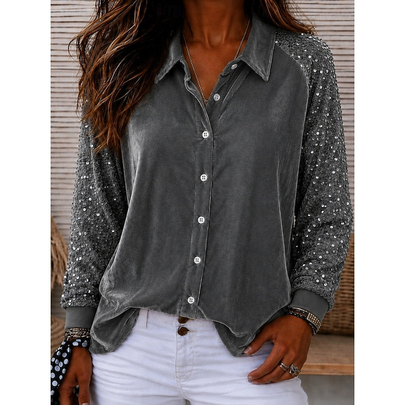Ellie | Relaxed Sequin-Sleeve Party Top Blouse