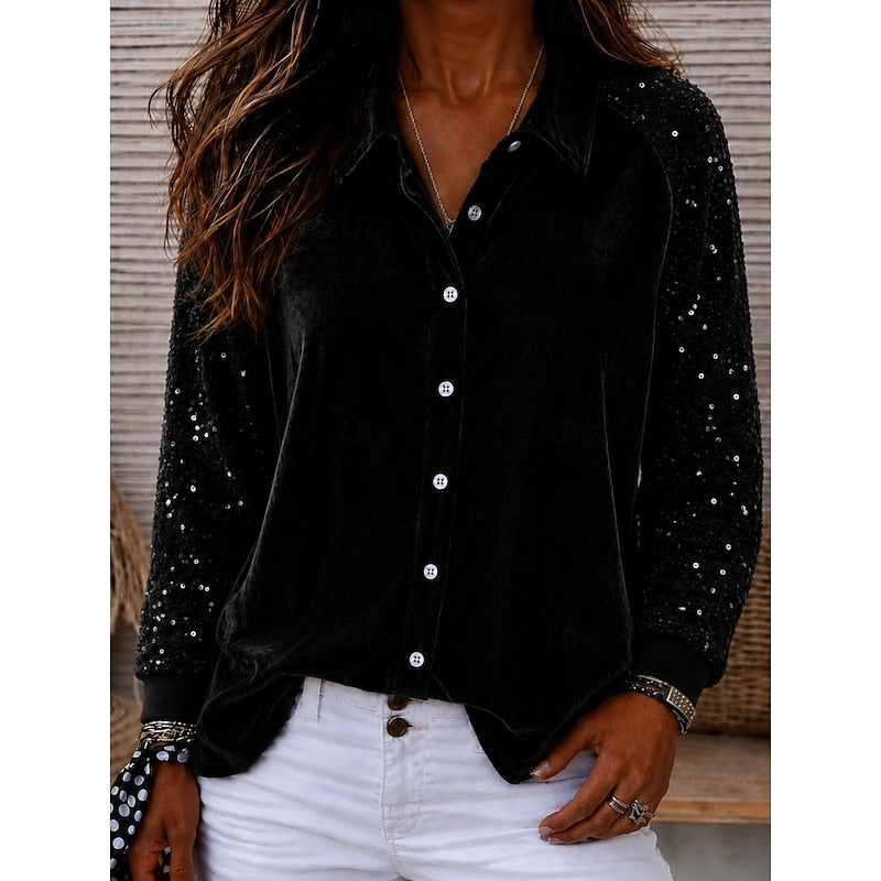 Ellie | Relaxed Sequin-Sleeve Party Top Blouse